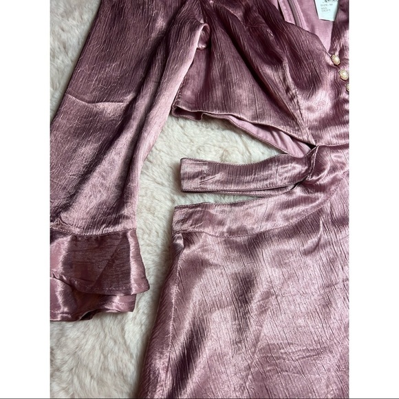 Rahi Metallic Pink Antique Rose Luster Cut Out Satin Mini Dress Size Medium - Picture 9 of 10